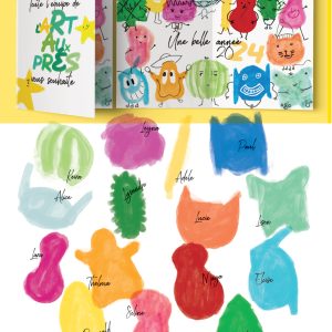 Conception graphique de la carte de vœux pour l'atelier de dessins pour enfants 'L'arts aux Prés"
