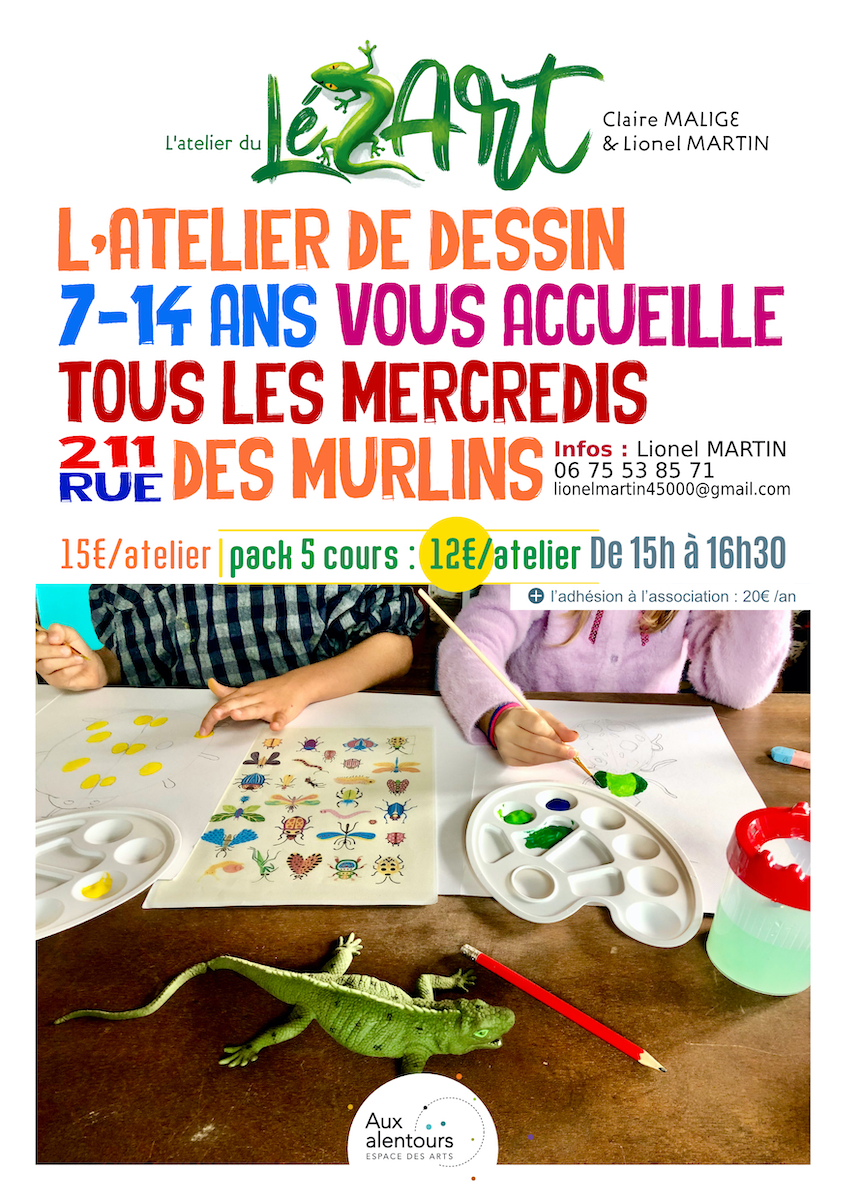 L'atelier de dessin 7-14 ans vous accueille tous les mercredis 211 rue des murlins à Orléans.